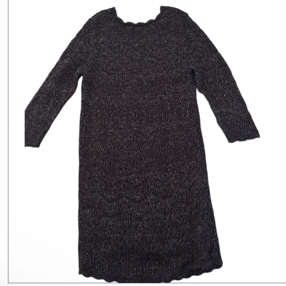 Cat & Jack Girls Black Holiday Sparkle Sweater Dress EUC